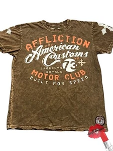 Camisa Affliction Para Hombres XL Motor Club Calavera Envejecida Motociclista Camiseta Y2K Gótica - Imagen 1 de 14
