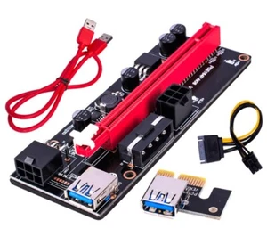 3X PCI-E Riser Card PCIe 1x to 16x USB 3.0 Data Cable Bitcoin Mining DE VER009C - Zdjęcie 1 z 9