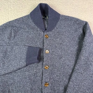 J.Crew 100% Lambswool Bomber Sweater Cardigan Mens XL Blue 2 Tone Style G9128 - Picture 1 of 10