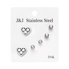 3pairs/set Stainless Steel Earrings Crystal Heart Cross Women Stud Jewelry Gift