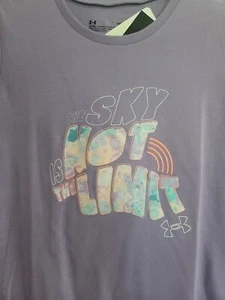 Girls Kids Youth Under Armour T-Shirt NEW Short Sleeve Purple Sky Limit XL - Picture 1 of 2