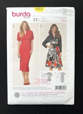 Burda 6564 Misses Dress w/Skirt Style & Sleeve Variation 2014 Pattern 8-18 Uncut - Image 1 of 2