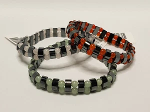 Pulsera Arcada Elástica Gemas Hematina Cornalina Aventurina Cuarzo Rosa - Imagen 1 de 10