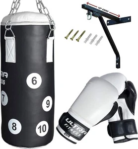 Kids Punch Bag with 6oz Junior Gloves & Wall Bracket set for Boxing - Black&Whit - Picture 1 of 5