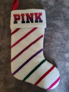 Victoria's Secret PINK SHERPA HOLIDAY Stocking Stripes Limited Edition recycled - Picture 1 of 4