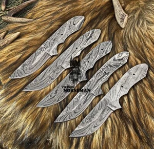 LOT OF 5 CUSTOM HANDMADE DAMASCUS STEEL BLANK BLADES FOR KNIFE MAKING SUPPLIES - Picture 1 of 4