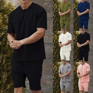 Fashion forward Men's Fashion Set Solid Color T shirt and Wide Leg Shorts - Picture 1 of 17