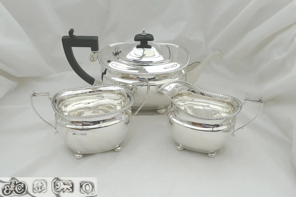 RARE GEORGE V HM STERLING SILVER 3 piece TEA SET 1913 - Image 1 of 4