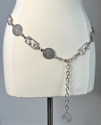 Silver Tone Belt Textured Stations with White and Silver Geometric Beads - Image 1 of 4