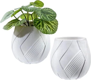Macetas redondas de hormigón blanco, contenedores decorativos para plantas de interior, juego de 2 - Imagen 1 de 7