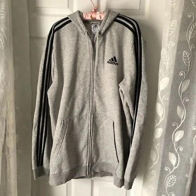 Adidas Sudadera con Capucha Cremallera Completa Hombres talla XLT Gris Manga Larga Chaqueta con Rayas Negras Algodón Foto 1 de 4