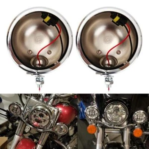 Pair 4.5" inch Motorcycle Fog Lights Passing Lights Housing Bucket For Harley - Picture 1 of 10