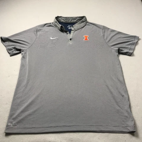 Illinois Fighting Illini Polo Shirt Mens 2XL XXL Gray Blue Nike Dri Fit NCAA Cover