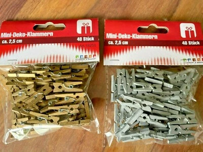 48 Mini Dekoklammern Deko Klammern Holzklammern GOLD SILBER Holz Wäscheklammern - Bild 1 von 3