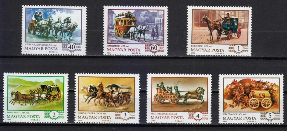 Hungary 1977 MNH Mi 3178-3184 Sc 2464-2470 History of the coach / horses ** - Image 1 of 1