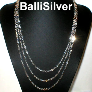3 Strands Long Necklace Real 925 Sterling Silver 4mm Flat Circles 22". 26", 30" - Picture 1 of 4