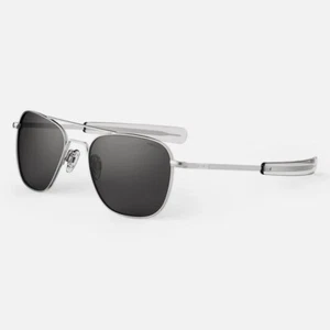 Randolph Aviator 55mm Matte Chrome Bayonet Polarized American Gray Sunglasses - Picture 1 of 4
