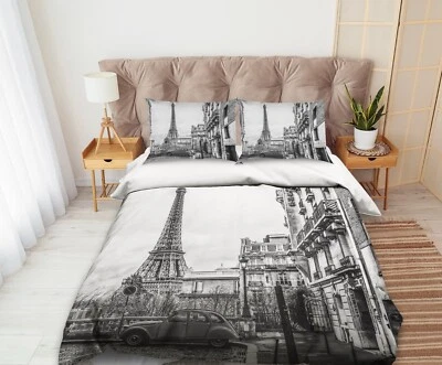 Taies d'oreiller de lit 3D Tour Eiffel B2281 housse de couette Queen King Amy - Photo 1/4
