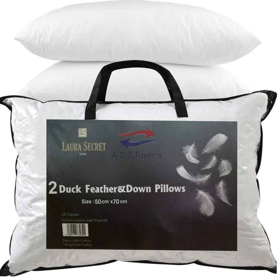 New Duck Feather & Down Pillow Extra Filled Hotel Quality Firm Support Pillows - Image 1 of 4