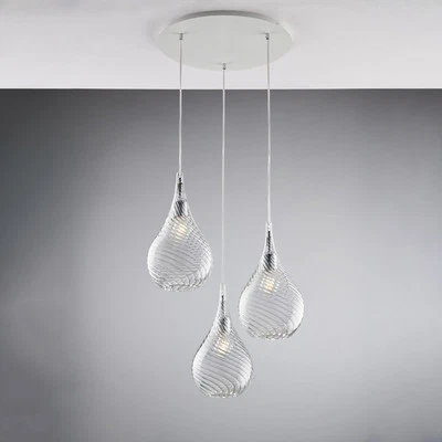 Lampadario Moderno Pluvia Metallo Trasparente 3 Luci E27 - Immagine 1 di 2