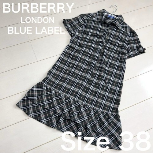 Abito camicia Burberry blu etichetta check taglia 38 volant