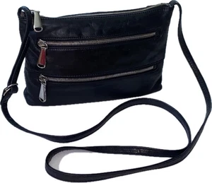 VTG Y2K HOBO International Mara Distressed Leather Black Crossbody Zipper Bag - Picture 1 of 18
