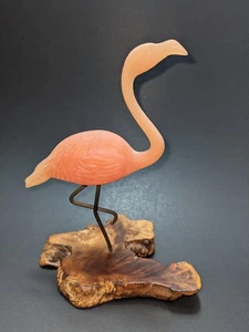 De colección 1986 Firmado John Perry Rosa Flamenco Sobre Madera Burl Escultura Pierna Arriba - Imagen 1 de 6