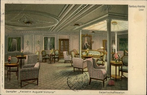 Postcard Ship Interior Dampfer Kaiserin Auguste Victoria Hamburg Amerika Line - Picture 1 of 2