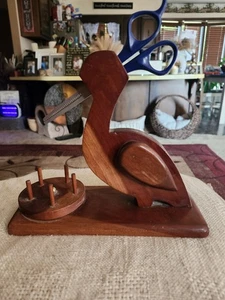 Vintage Holz Ente Nähbehälter/Faden & Scherenhalter mit Schere  - Bild 1 von 5