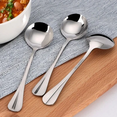 10Pcs Stainless Steel Spoons Soup Spoon Salt Sugar Dining Spoons 5.1" Length - Image 1 of 4
