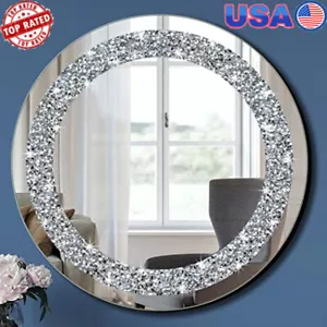 Crystal Crush Diamond Round Mirror 20x20 inch Wall Decor Bling Vanity Glam New - Picture 1 of 8