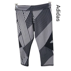 Adidas Girls Leggings Cropped Geometric Patterned Black White Sm sz 7/8 - Picture 1 of 4