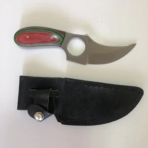 FIXED-BLADE HUNTING KNIFE | 5" Silver Blade Multi-Color Wood Handle Skinner - Picture 1 of 10