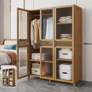 Drehtürenschrank Kleiderschrank Bambus Garderobenschrank Schlafzimmer mit Tür - Bild 1 von 19