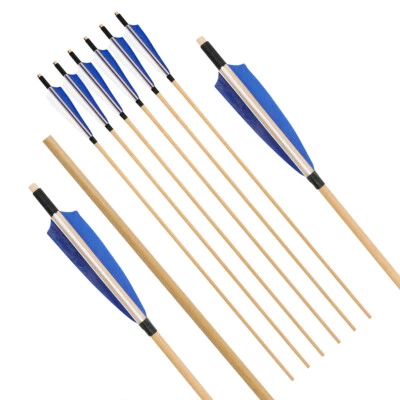31" Wooden Arrows Handmade 5" Feather Archery Longbow Recurve Bow Tips Hunting - Image 1 of 4