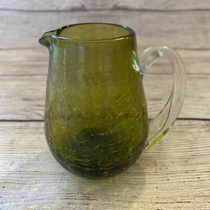 Vtg Pilgrim Hand Blown Crackle Art Glass Mini Pitcher Creamer Green 3.75" - Picture 1 of 7