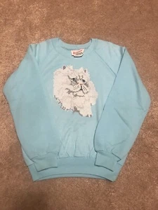 Vintage Hand-Stitched Cat Sweatshirt Pre-owned Size 10-12 Youth - Picture 1 of 4