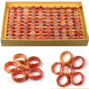 50/80/100pcs Wooden Finger Rings For Women & Men Wood Leopard Mixed Jewelry Lots - Picture 1 of 18