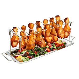 Chicken Leg Grill Smoke Rack with Tray 14 Slots Drumstick Holder Folding - Picture 1 of 8