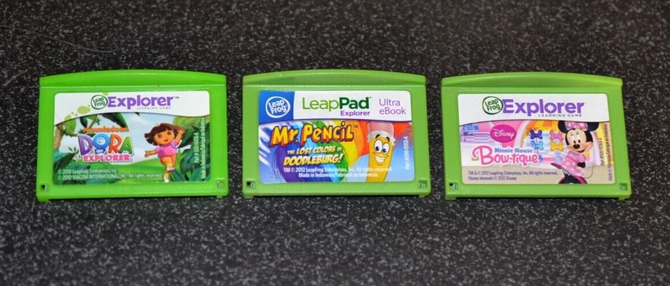 Girls 3 LOT LeapFrog LeapPad Learning Games Dora Explorer Minnie Mouse Mr Pencil - Image 1 of 1