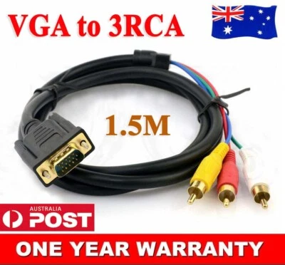 VGA HD15 to 3 RCA 3RCA RGB Component Video Cable PC Lead TV Cord 1.5M 5ft OZ AU - Bild 1 von 4