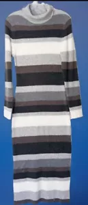 $229 NWT Med Charter Club 100% Cashmere Turtleneck Sweater Midi Dress, Grays - Picture 1 of 7