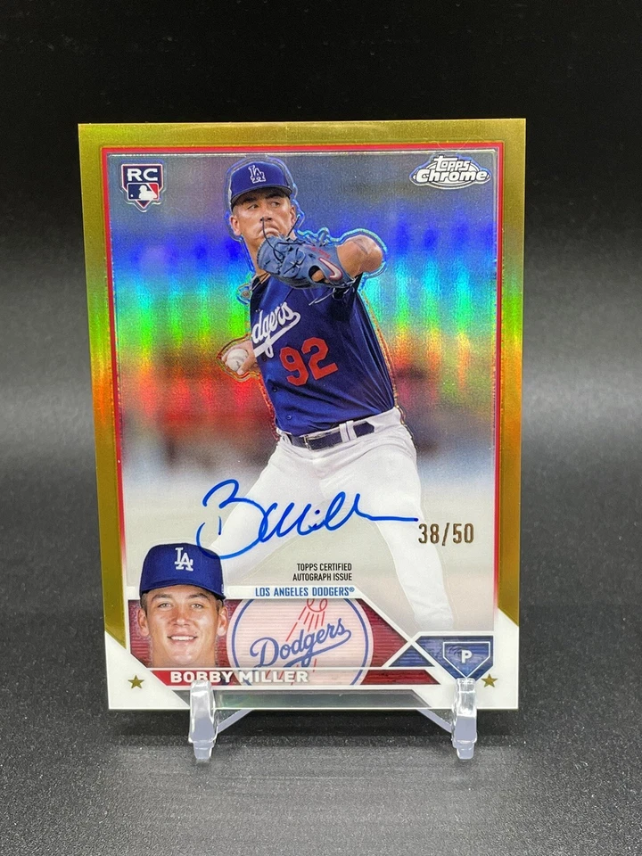 Bobby Miller 2023 Topps Chrome Update True Gold Refractor Auto On Card #38/50 - Image 1 of 2