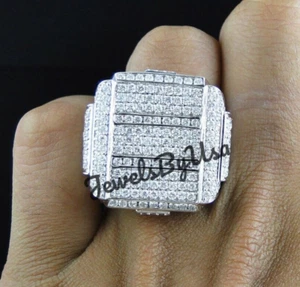 100% Genuine Moissanite Men's 3CT Designer Wedding Ring White Gold Plated Silver - Picture 1 of 7