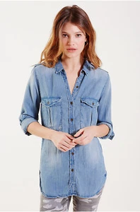 True Religion Women's Long Sleeve Military Denim Button Down Shirt in Indigo - Bild 1 von 5