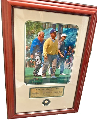 Masters Palmer Nicklaus & Woods 1996 arte en marco raro marcador pin leyendas certificado de autenticidad Foto 1 de 4