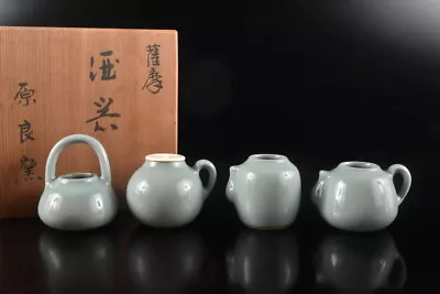 K1579: Japanese Kiyomizu-ware Celadon TEA CADDY  With High Class Lid W/box • 67.44$