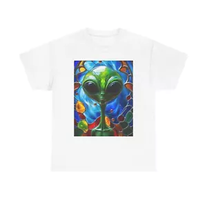 Alien Stained Glass Unisex Heavy Cotton T-Shirt, UFO, UAP, ET Tee - Bild 1 von 13