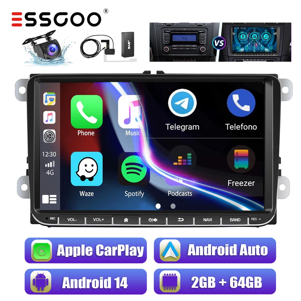 9" Autoradio DAB+ Carplay Android 14 2+64G GPS Kam Für VW GOLF 5 6 Touran Tiguan - Bild 1 von 4