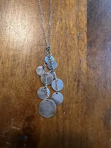 Handmade Multi Circles Discs Hammered Pendant Necklace Sterling Silver - Picture 1 of 5